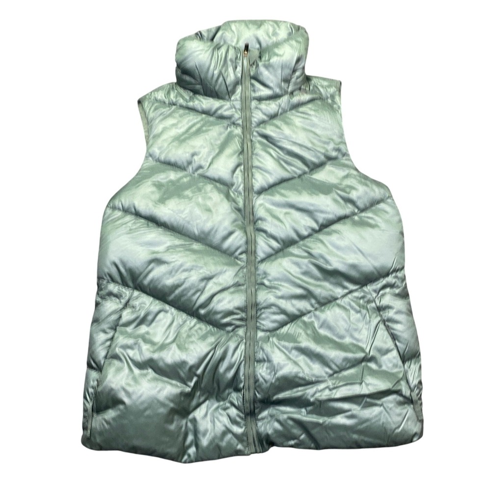 Athleta Lofty Womens XXS Green Down Puffer‎ Vest Full Zip Quilted Mock Neck